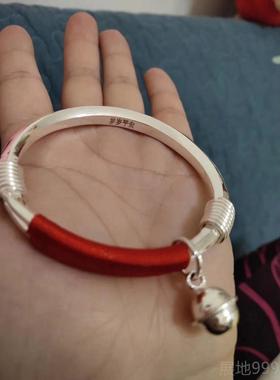 高档纯银999足保命镯银匠银工定银饰光面简约手手镯子制男女