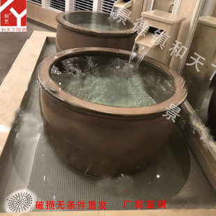 温泉洗浴大缸一米二圆形洗澡缸户外浴缸挂汤缸 陶瓷泡澡缸1.2m日式