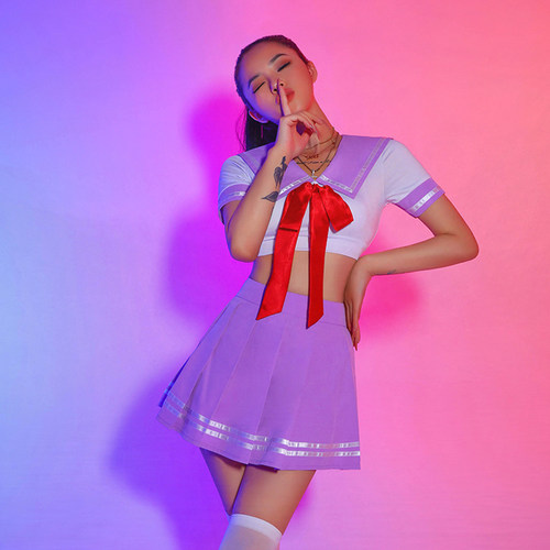 紫色学院风夜场DJ女领舞学生制服