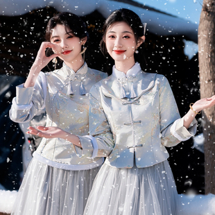 伴娘服中式冬季2025新款礼服小个子高级感长袖加绒加厚伴娘姐妹团