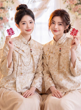 伴娘服中式香槟色旗袍大码礼服
