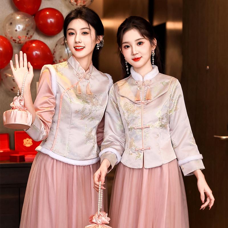 伴娘服2025秋冬款新中式旗袍