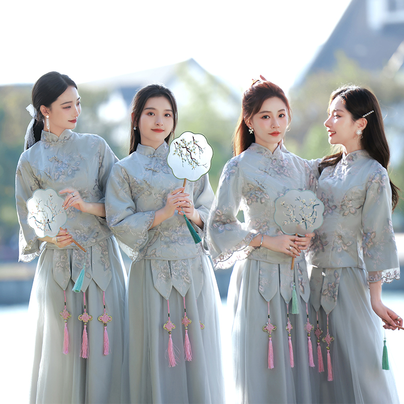 中式伴娘服女2024新款夏季汉服姐妹团装中国风秀禾礼服显瘦伴娘裙