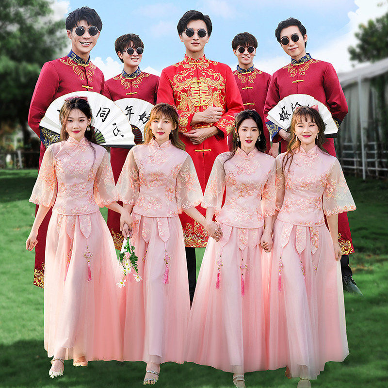 中式伴娘伴郎服2026新款夏季大码姐妹服结婚礼服伴娘团旗袍兄弟装 - 君英贤婚纱礼服出品