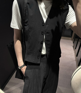 春夏山本简约酵洗短款 马甲坎肩CC0012 v领休闲西装