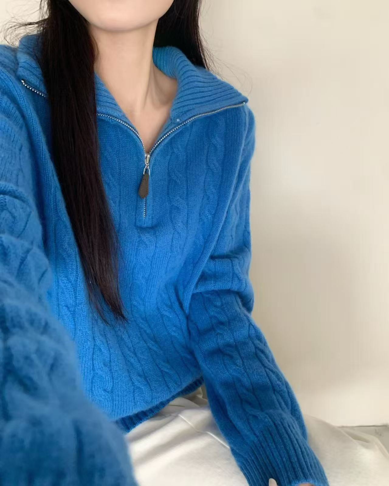 100纯羊毛2025新款秋冬女款半拉链针织衫毛衣女士长袖麻花绞花厚