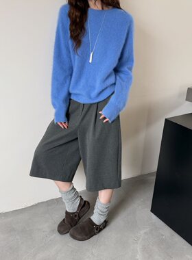 真丝羊绒羊毛拉毛圆领毛衣针织衫女款长袖打底毛衣
