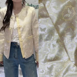 庄周梦蝶蝴蝶提花面料织金亮丝服装设计古风汉服布料新中式连衣裙