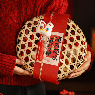 2026新年包装盒中式竹编篮抱抱桶蛋黄酥盒子马年春节糖果礼盒空盒