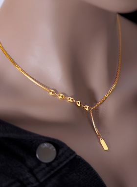 幸运签小金条项链 沙金小众高级感简约金色幸运签项链