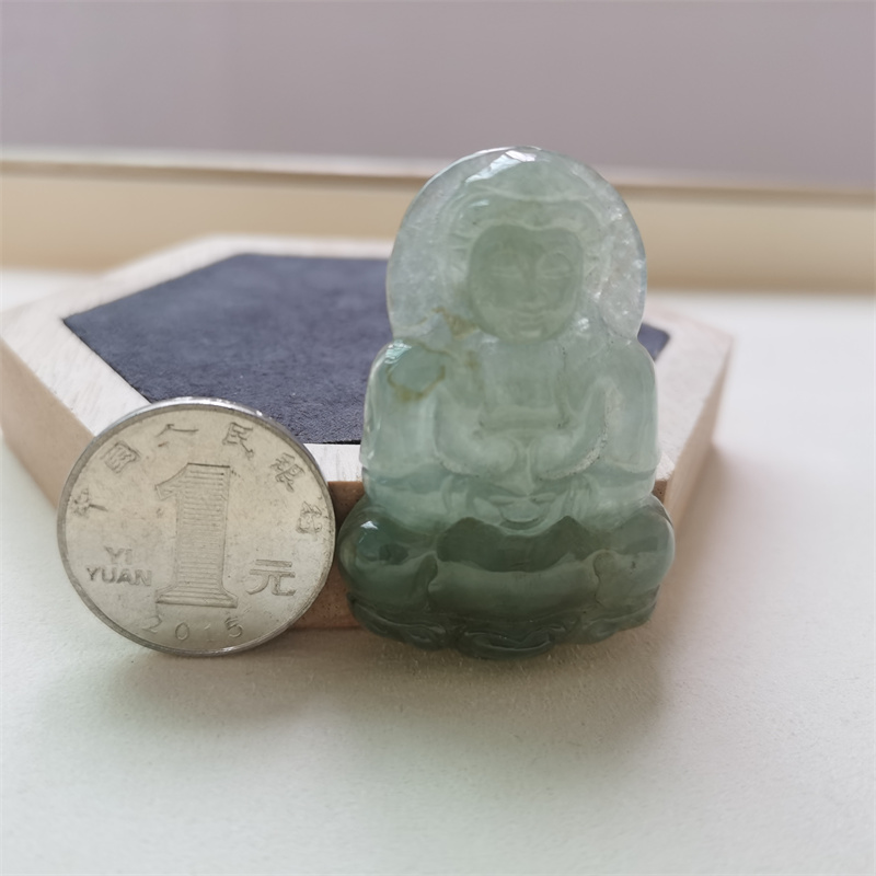 天然翡翠A货高冰种飘花观音吊坠男女款玉石挂件项链保平安送证书