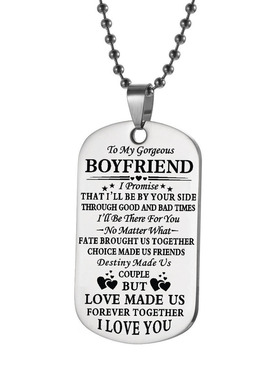 饰品欧美军牌情侣项链银色吊坠挂件款TemuEtsy热卖激光刻字不锈钢