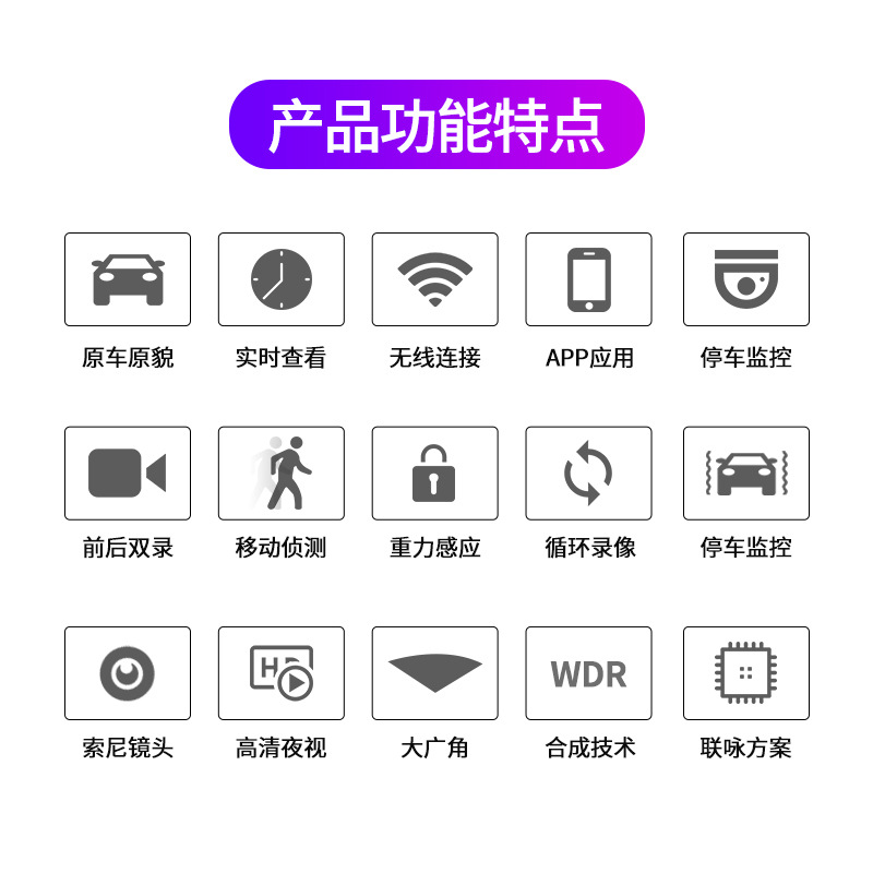 前后双镜头WiFi小时停车监控24夜视全景车载行车隐藏式记录仪