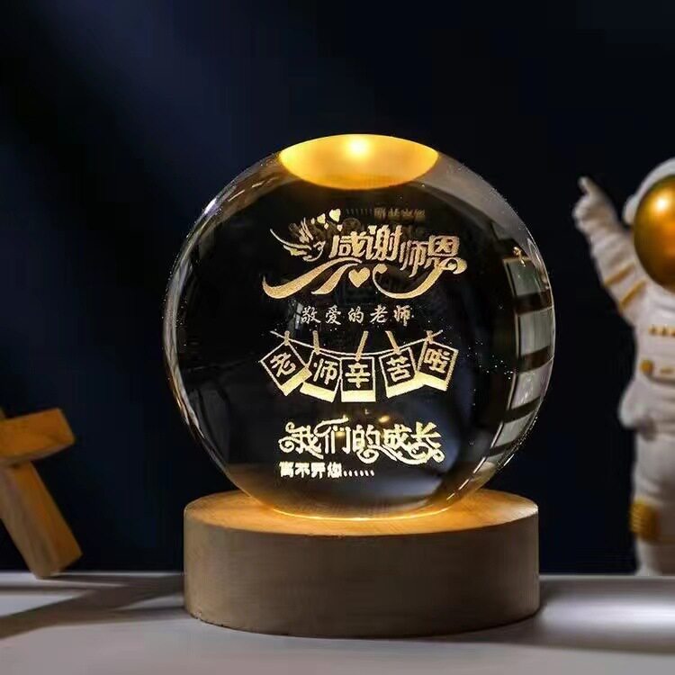 水晶球3d内雕小夜灯发光玻璃球礼品桌面摆件情人节礼物玫瑰花水晶