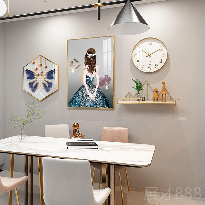 正品厅装饰壁画现代简约大气轻奢高级感餐桌饭画厅背景钟饭表挂画