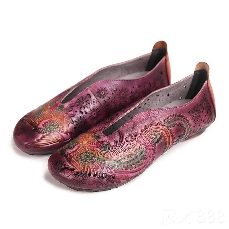 正品相伴真皮女鞋春秋软底鞋头层牛皮计感族软底民风复古大码单季