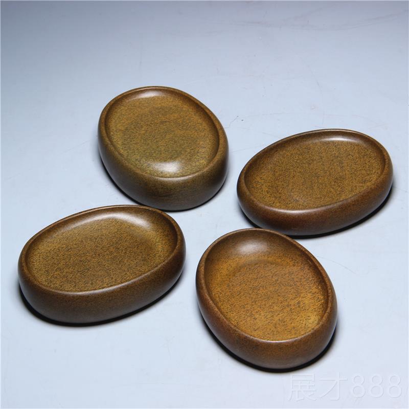 正品砚老坑小歙黄鱼子掌巧中宝小把玩型砚台椭圆型抄经砚台文楷房