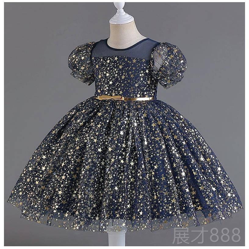 正品女童洋装夏季短袖蓝色童公主裙童礼服六儿唱歌花舞蹈演出裙一