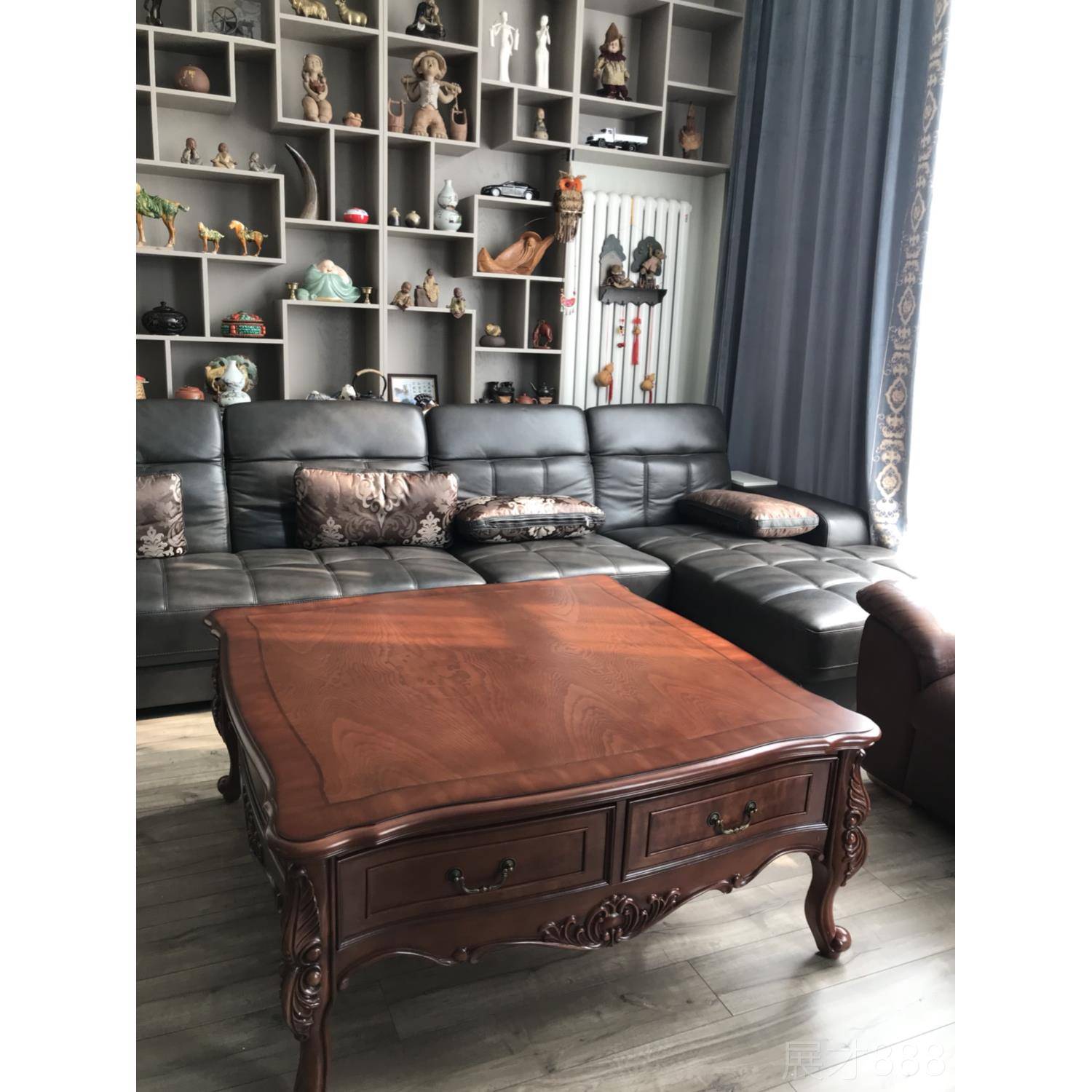 正品美式实茶几茶电视柜组合客方厅长形茶桌别木墅带抽屉储物几1.