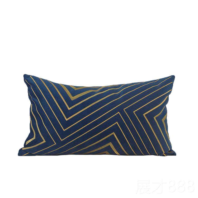 正品轻绒布绣花沙宝蓝色深蓝奢抱枕软靠垫发咖啡店样板房民宿装