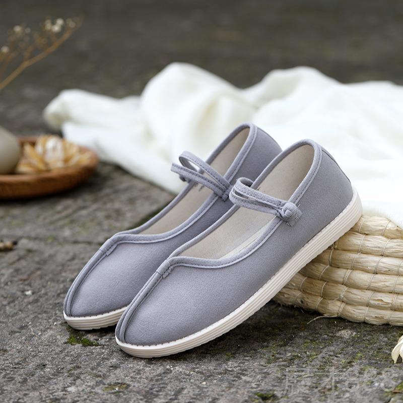 正品麻禅式扣软底布鞋复古汉平风底单棉鞋一字茶人工作鞋子女