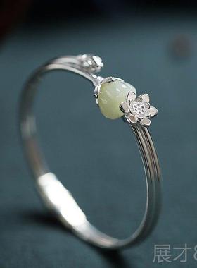 正品沉香如屑步离镯旗不离古925银镶和中田玉石翡翠复式汉服袍手