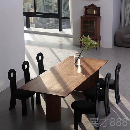 正品书式中古侘寂餐桌原木大板茶桌饭法桌现代极简洽谈桌长桌风实