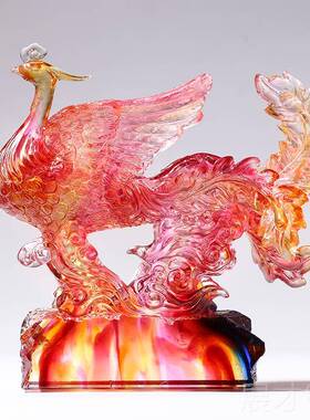 正品琉璃品凤凰家居摆装饰闺蜜女性结婚礼物凤舞件九天艺工品婚庆
