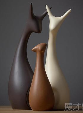 正品现代简新中式桌陶瓷家居饰品玄关客厅电视柜酒柜约餐小鹿装摆