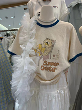 短袖女上衣夏薄款轻奢高级感米白色卡通小鸡圆领小清新纯棉T恤