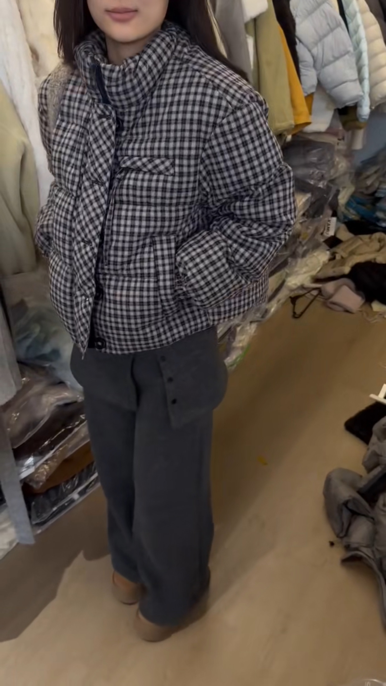 羽绒服女款2025新款冬季韩版小个子短款格子面包服加厚保暖外套