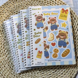 德派A5线圈本卡通牛仔小熊横线本学生课堂笔记本高颜值软抄作业本