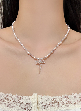 蝴蝶结珍珠锁骨链女2026新款