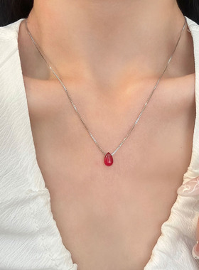 新中式朱砂红色水滴吊坠项链女小众设计高级感锁骨链度假风配饰