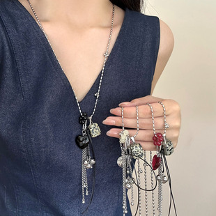 项链女百搭高级感小众百搭毛衣链 斑点石爱心方块长款 2025新款 爆款