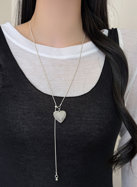 镂空金属爱心流苏抽拉毛衣链女