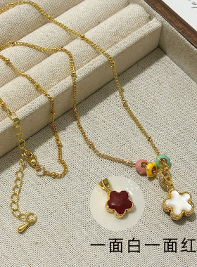 红色滴油双面五角星复古锁骨链