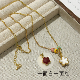 锁骨链 气质高级干复古时尚 滴油红色双面五角星项链女2025新款 爆款