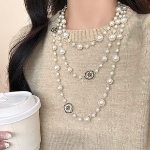 多层叠戴珍珠项链女轻奢小众设计感毛衣链2025新款 百搭高级感配饰