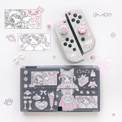 可露露原创喵喵女仆switch保护套任天堂oled硬壳手柄粉色二次元