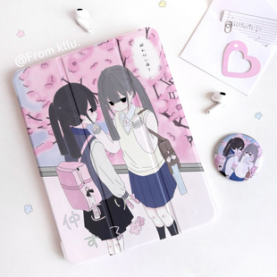 可露露原创樱花季系列肤感磁铁吸三折防弯亚克力ipad保护套jk少女二次元漫画感适用于2022 2024pro11 air456