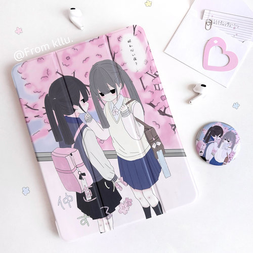 可露露原创樱花季系列肤感磁铁吸三折防弯亚克力ipad保护套jk少女二次元漫画感适用于2022 2024pro11 air456