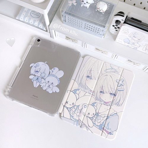 可露露原创水色梦境系列ipad保护套滑轨拆分三折笔槽防弯亚克力二次元亚文化动漫少女适用于air567Pro11A16