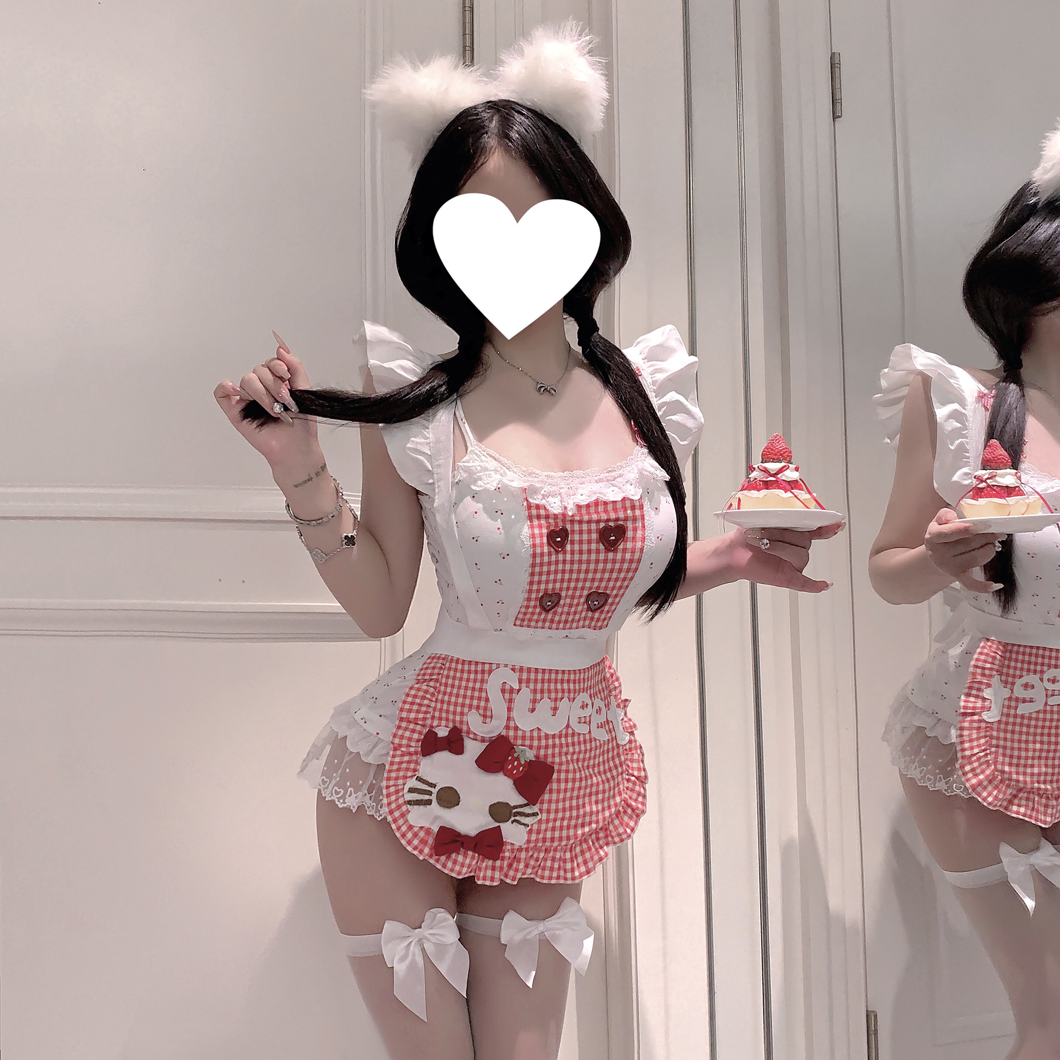 免洗灭菌原创手作纯欲甜心小女仆情趣味内衣蕾丝格纹连体衣女qqny