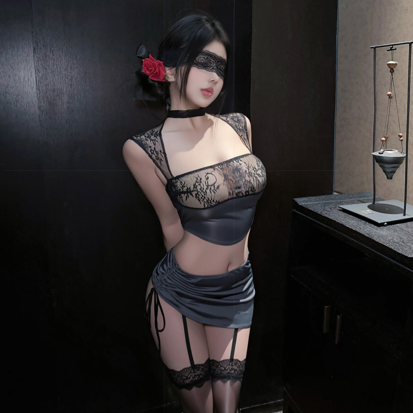 火辣内衣性感蕾丝包臀裙纯欲秘书短裙OL制服情调睡衣套装qqny睡裙