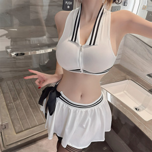 活力学姐网球女神运动分体套装夜店演出辣妹侧绑带超短裙纯欲套装