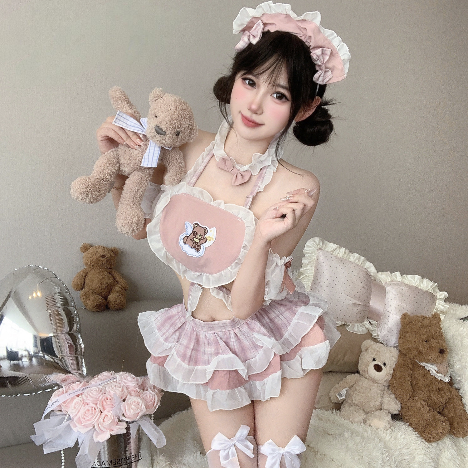 小熊女仆cos装可爱性感情趣衣服制服软妹小胸占袍qqny纯欲内衣女