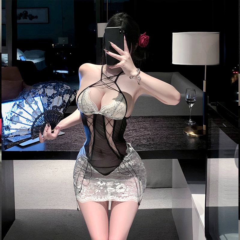 内衣情趣性感蕾丝挂脖秘书刺激包臀制服吊带睡裙女士御姐风睡衣