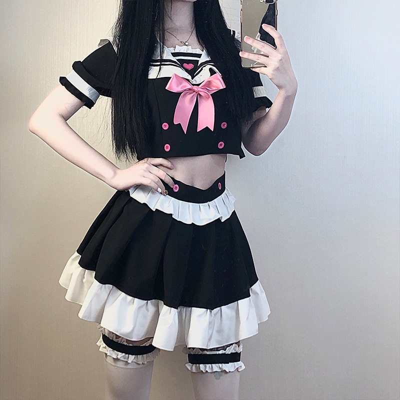 性感洛丽塔女仆cos睡裙夏季蝴蝶结JK日系学生百褶裙甜美水手服装