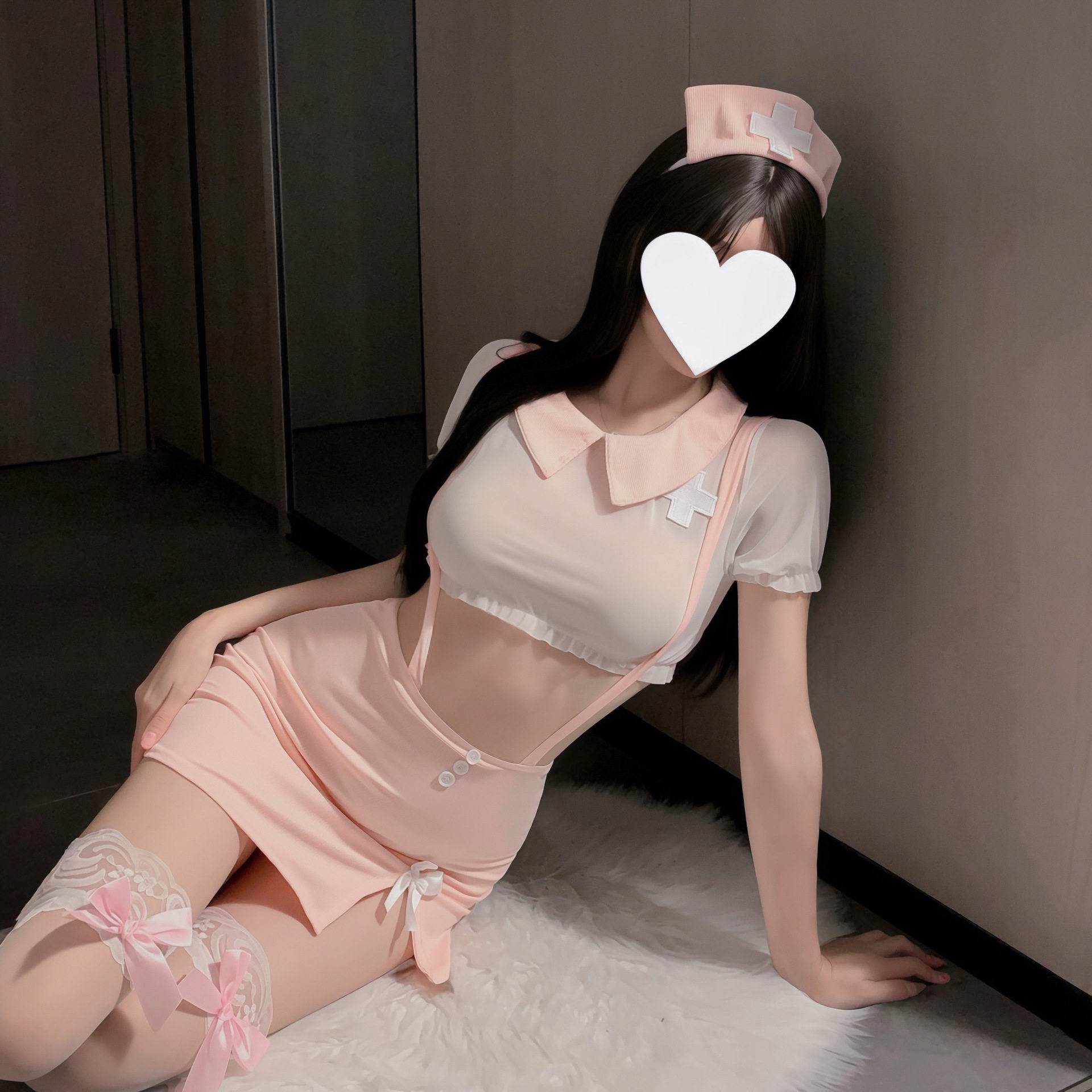 情趣甜辣可爱护士制服女学院风背带裙镂空透视性感甜美小胸包臀裙